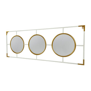 English Elm 15.5x43.5" Triple Convex Iron Frame Wall Mirror in Two-tone Gold White Deco Style W2078P154684