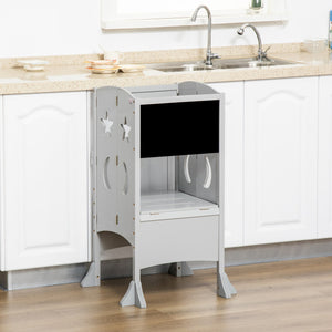 English Elm Kids Foldable Kitchen Step Stool Tower with Chalkboard & Lockable Handrail, Safe 3-6 Yr Helper Gray W2225P154790