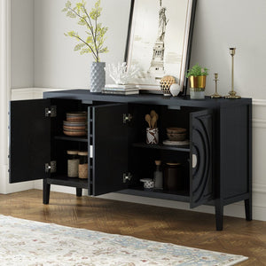 English Elm Trexm Retro Four Door Buffet Sideboard Solid Wood Distressed Finish Dining Storage WF307723AAB