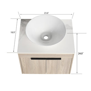 English Elm 24" Modern Floating Bathroom Vanity Set With Ceramic Sink & Soft-Close Doors - White Oak Design W999S00019