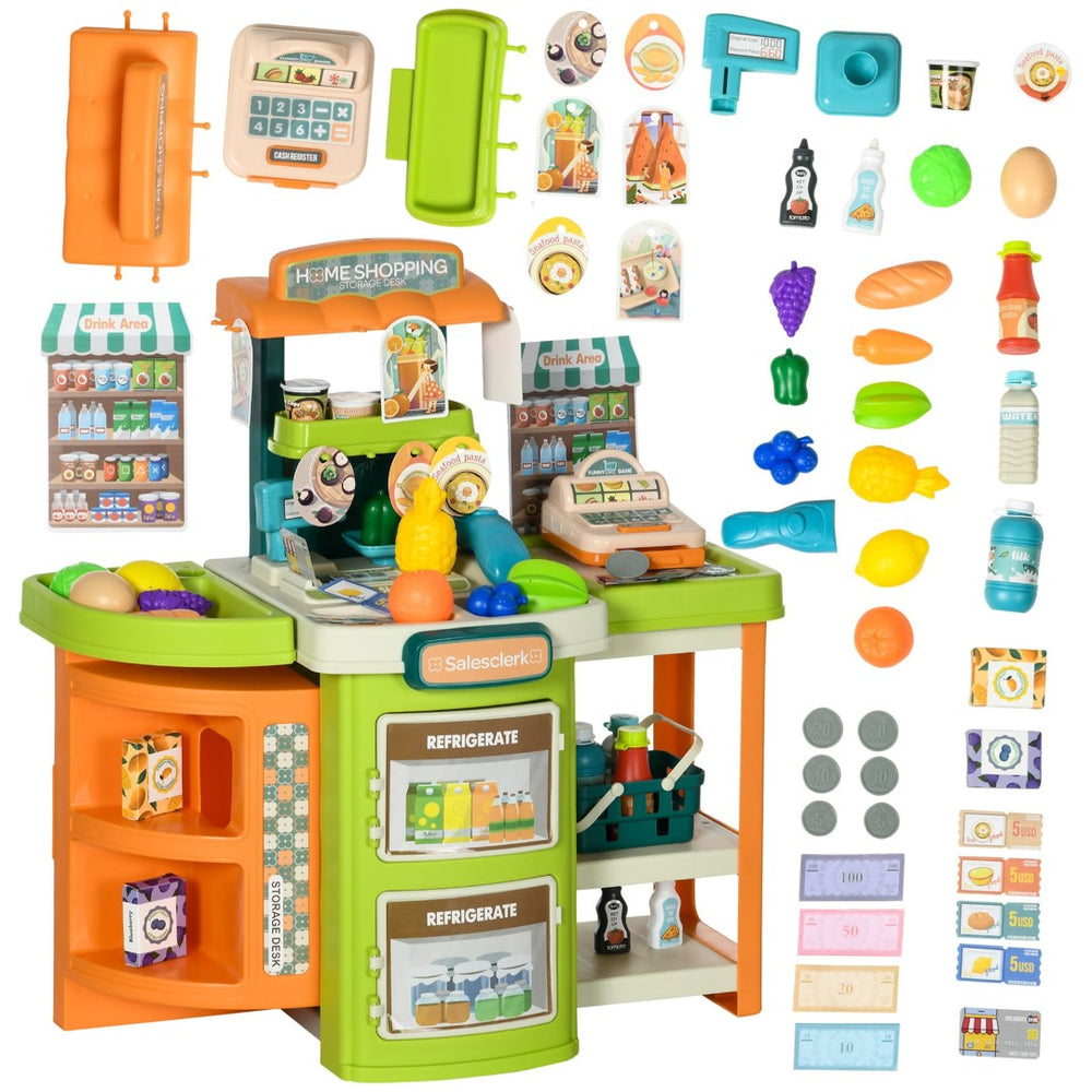 English Elm 58pcs Grocery Playset with Foldable Market Stand Trolley Cash Register Scanner W2225P154794