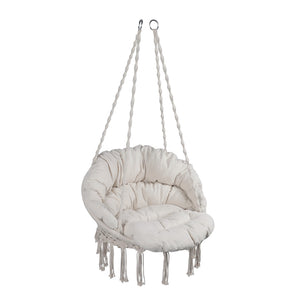 English Elm Hammock Boho Macrame Hanging Chair with Cushion, 330 lb Capacity Cotton Rope Swing for Indoor/Outdoor Relaxation W419P147384