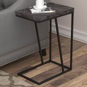 English Elm Rustic Modern Grey Herringbone Accent Table with Sandy Black Metal Legs — Sleek Angled Open Design, Compact 25.25" High B062P153643
