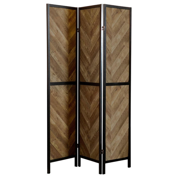 English Elm Rustic 3-Panel Folding Screen With Herringbone Design - Stylish Space Divider For Home Decor B062P153647-GIGA