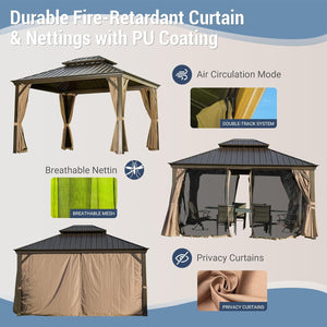 English Elm Hardtop Outdoor Aluminum Gazebo With Galvanized Steel Canopy, Curtains & Netting For Patios W1859S00002