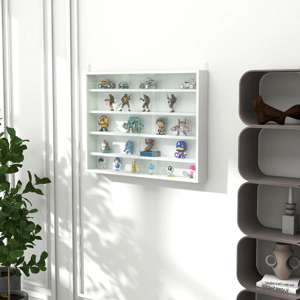 English Elm 5-Tier Display Cabinet with Glass Doors and Adjustable Shelves Wall-Mounted Collectible Case for Home Decor White W2225P154799