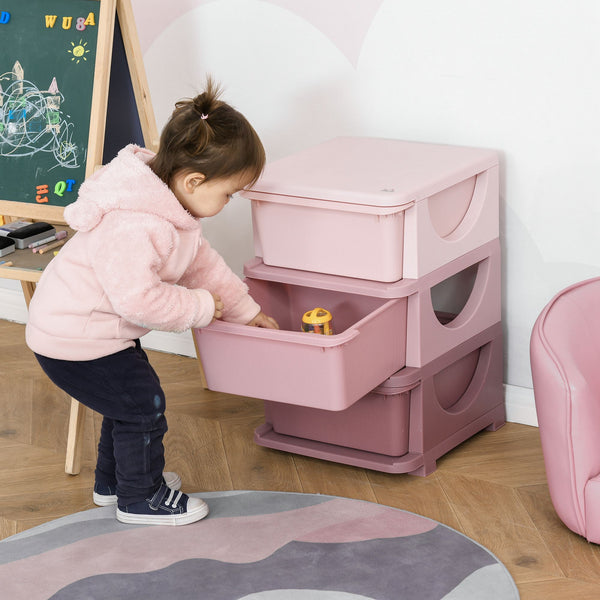 English Elm 3 Tier Kids Storage Unit - Pink 3-Drawer Compact Organizer, Removable Bins, Easy-Clean, Toddler-Friendly W2225P154795