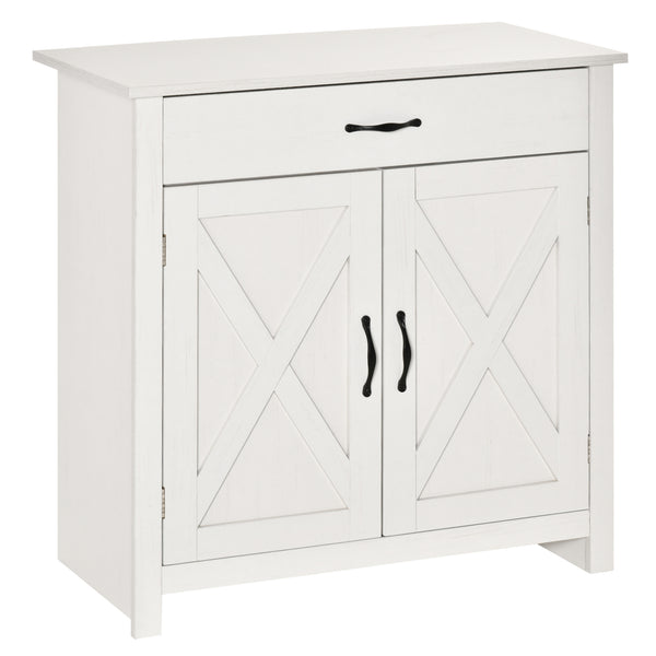 English Elm Farmhouse Rustic Sideboard Buffet Cabinet with Barn-Door Crossbuck, Adjustable Shelf, 32" White Wash W2225P154806