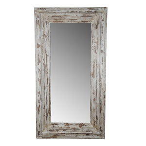 English Elm 39x3.5x75" Distressed Fir Wood Leaner Mirror Antique White Farmhouse Bedroom Decor W2078P154678