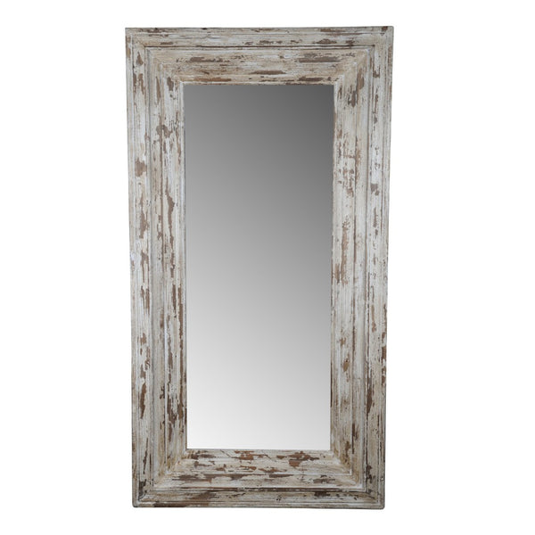 English Elm 39x3.5x75" Distressed Fir Wood Leaner Mirror Antique White Farmhouse Bedroom Decor W2078P154678