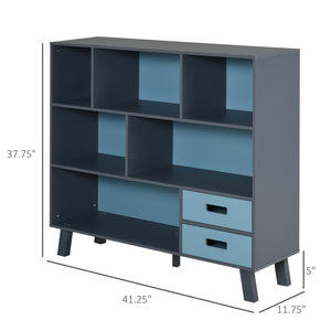 English Elm 3-Tier Kids Bookcase with Drawers and Cubby Storage, MDF & Pine Legs, Sturdy Floor Standing Organizer Blue W2225P154791