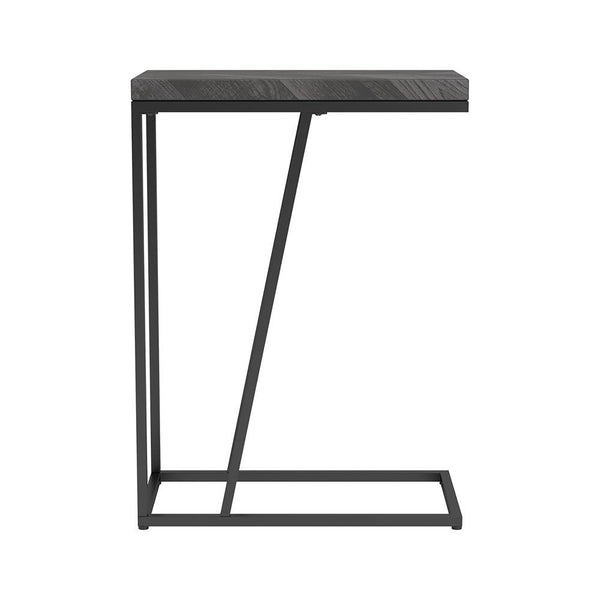 English Elm Rustic Modern Herringbone Accent Table with Sandy Black Metal Legs, Slim Open Silhouette, 25" H B062P153638