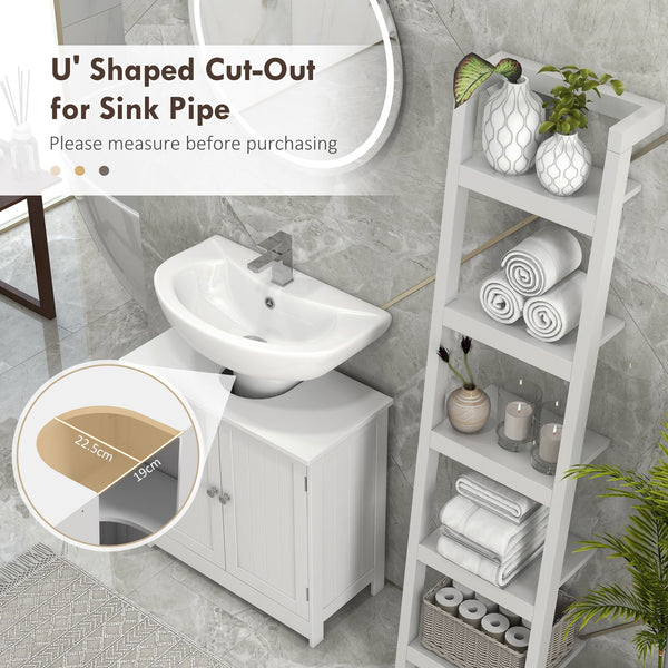 English Elm 24” Pedestal Sink Bathroom Vanity Cabinet with Adjustable Shelves, Moisture-Resistant White MDF Storage W2225P154801
