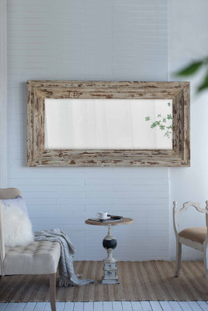 English Elm 39x3.5x75" Distressed Fir Wood Leaner Mirror Antique White Farmhouse Bedroom Decor W2078P154678