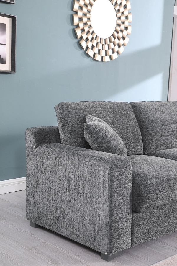 English Elm Celine Chenille Sectional Sofa with Chaise Cupholders and Built-in Charging Ports Light Gray B061S00806