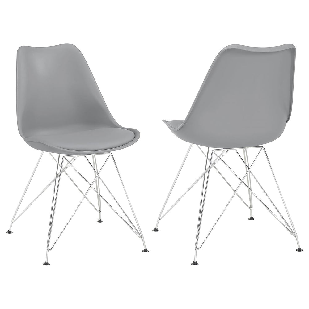 English Elm Grey Padded Side Chair Set of 2 – Retro Bucket Upholstery, Plush Grey Leatherette, Polished Chrome Base, Mid-Century Comfort B062P153707