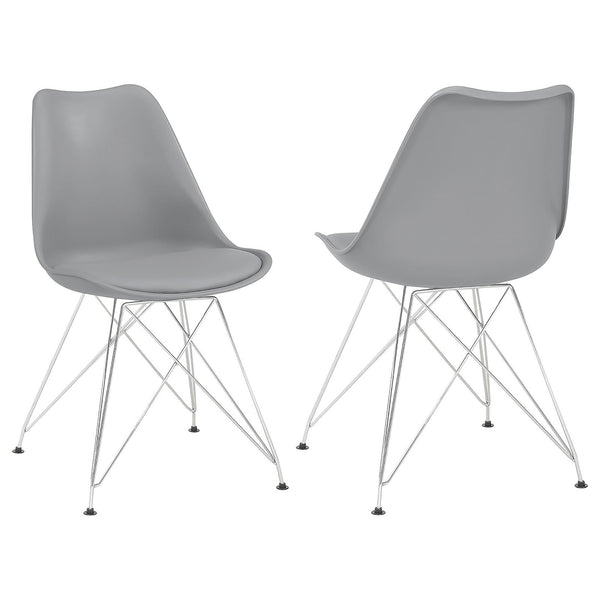 English Elm Grey Padded Side Chair Set of 2 – Retro Bucket Upholstery, Plush Grey Leatherette, Polished Chrome Base, Mid-Century Comfort B062P153707