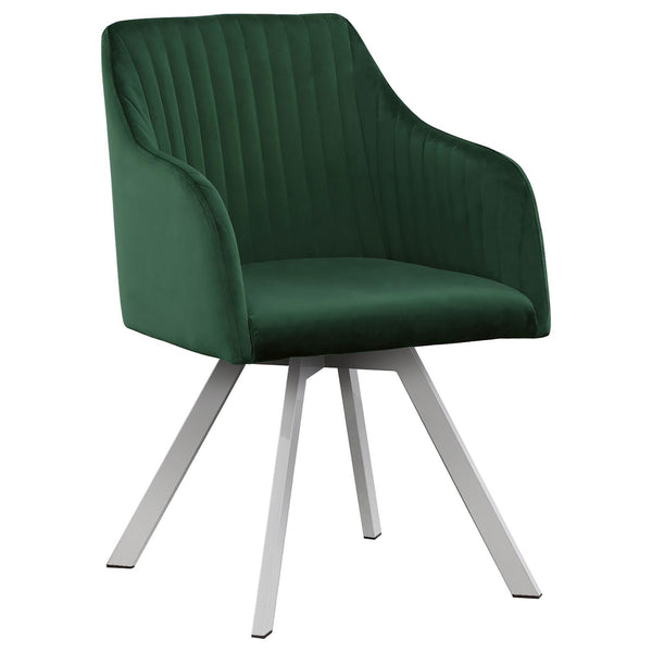 English Elm Green Velvet Channel Swivel Dining Chair with Sloped Arms, Midcentury Glam Bucket Seat on Chrome Legs B062P153687