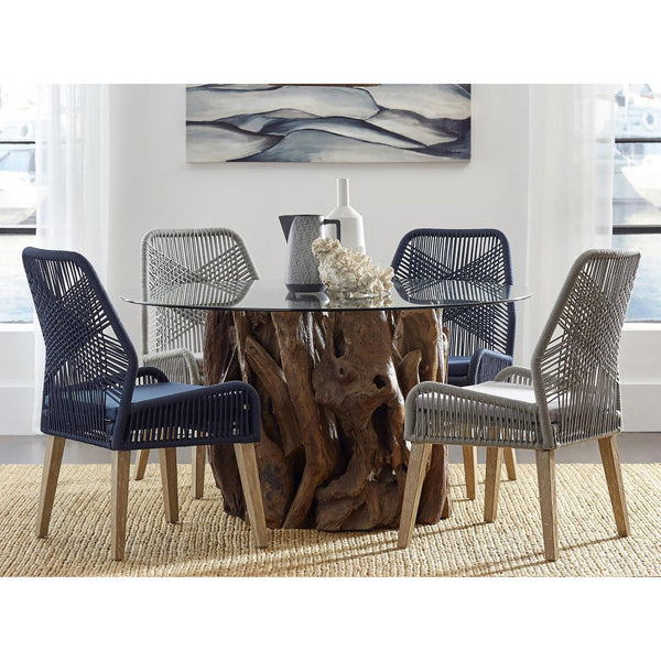 English Elm Dark Navy Woven Rope Side Chairs (Set of 2) — Coastal Rustic Diamond Back, Weathered Wash Legs, Mahogany Frame B062P153708