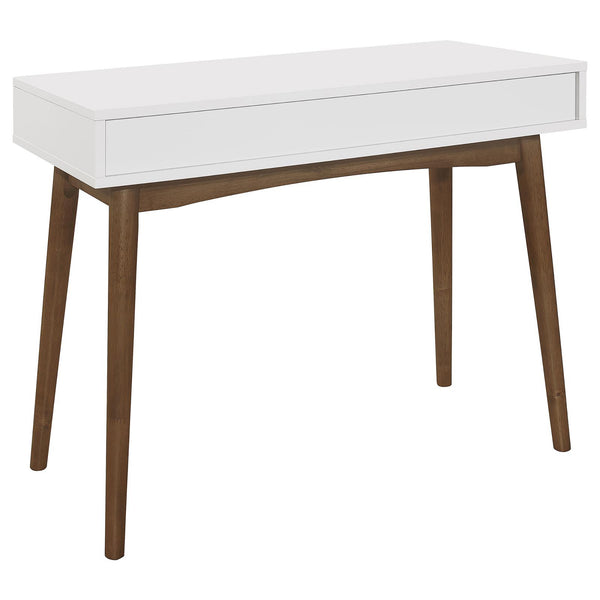 English Elm White White and Walnut 1-Drawer Writing Desk with Mid-Century Tapered Legs, Euro Glide Drawer, Retro Chic Finish B062P153672