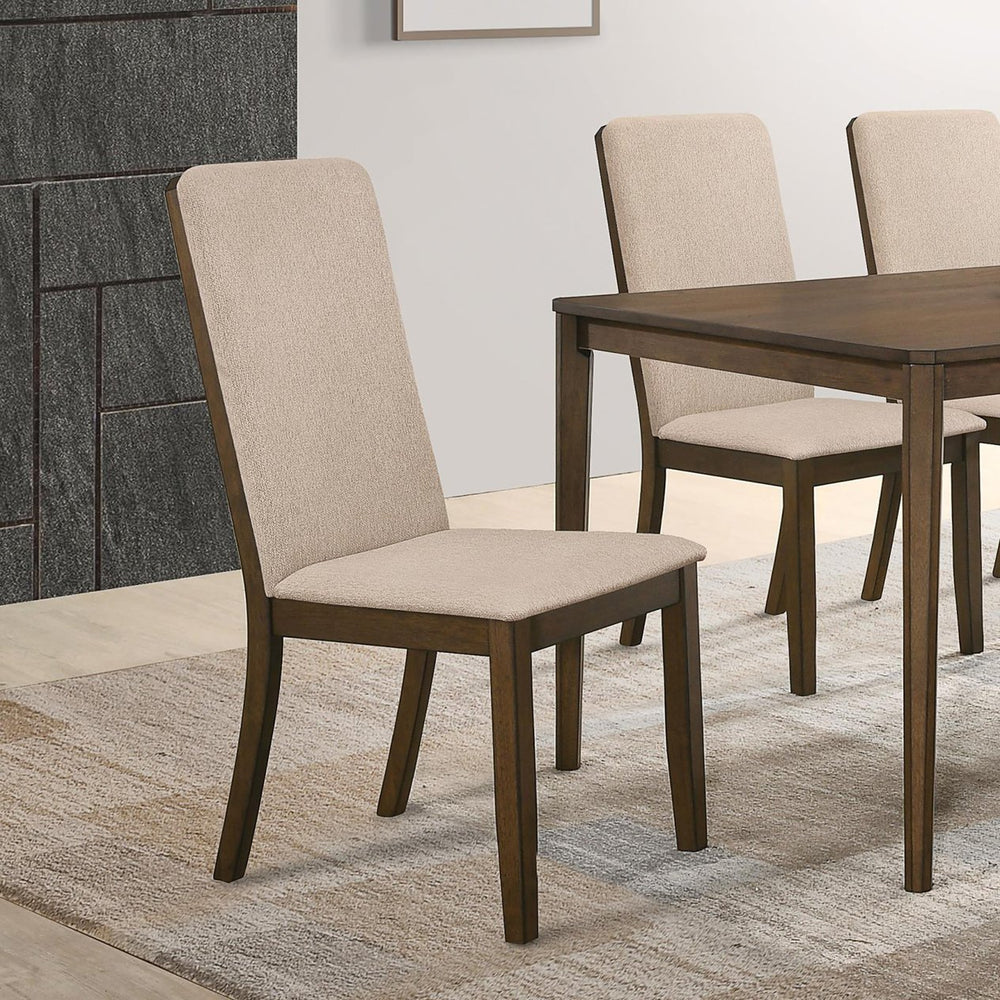 English Elm Latte Padded Side Chairs (Set of 2) — Medium Walnut Frame, High Back Comfort, Latte Twill Fabric Upholstery and Curved Legs for Dining Elegance B062P153697
