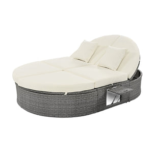English Elm TOPMAX Outdoor Sun Bed Double Daybed with PE Rattan, 3-Position Recline, Thick Cushions & Trays Beige SP100015AAA