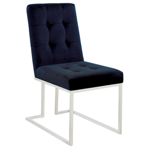 English Elm Blue Velvet Tufted Dining Chair Set of 2 – Plush Button-Back Velvet, Chrome Sled Legs, Modern Luxe B062P153702