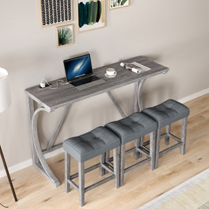 English Elm Bar Table Set with Stools Built-in Charging Outlet Industrial Loft Dining W1781P145876