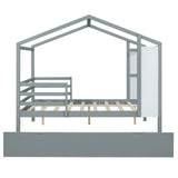 Hearth and Haven Thomas Full Size House-Shaped Bed with Fence, Writing Board and Trundle, Grey LP000755AAE