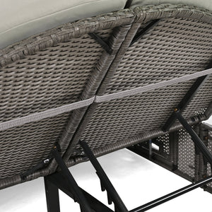 English Elm TOPMAX Outdoor Sun Bed Double Daybed with PE Rattan, 3-Position Recline, Thick Cushions & Trays Gray SP100015AAE