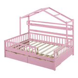 Hearth and Haven Wooden Full Size House Bed with 2 Drawers, Kids Bed with Storage Shelf WF308873AAH WF308873AAH