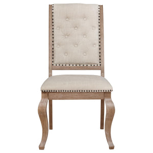 English Elm Cream Tufted Dining Chair Set Of 2 - Rustic Elegance With Barley Brown Frame & Nailhead Trim B062P153696