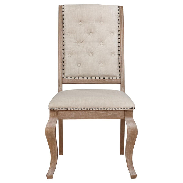 English Elm Cream Tufted Dining Chair Set Of 2 - Rustic Elegance With Barley Brown Frame & Nailhead Trim B062P153696