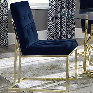 English Elm Tufted Velvet Dining Chair Set of 2 – Blue Button-Tufted Upholstered Seats with Chrome Sled Legs B062P153698