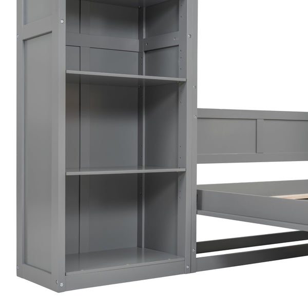 English Elm Full Size Murphy Wall Bed with Integrated Shelving Unit for Studio or Guest Room Gray LP000696AAE-1