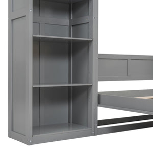 English Elm Full Size Murphy Wall Bed with Integrated Shelving Unit for Studio or Guest Room Gray LP000696AAE-2