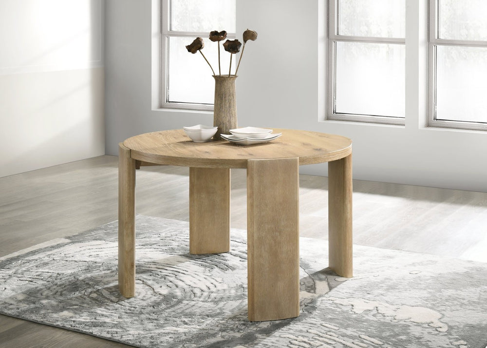 English Elm Bowen Round Oak Veneer Dining Table Seats Four in Compact Modern Spaces B061S00786