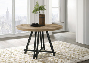 English Elm Tate 47 Inch Round Dining Table Distressed Oak Veneer Top with Industrial Metal Base B061S00784