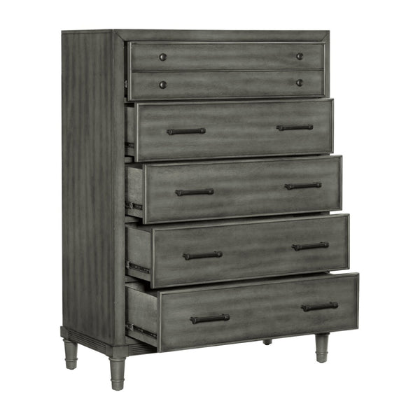 English Elm Modern Five Drawer Chest Gray Finish Dovetail Joints Bronze Hardware Bedroom Storage B011P154899
