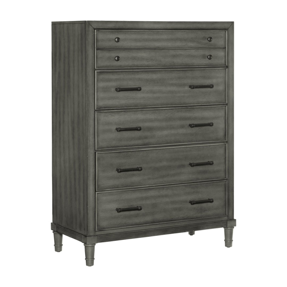 English Elm Modern Five Drawer Chest Gray Finish Dovetail Joints Bronze Hardware Bedroom Storage B011P154899