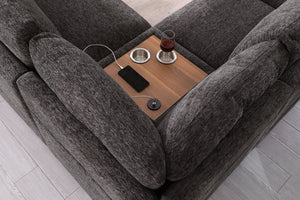English Elm Celine Chenille Sectional Sofa with Chaise Cupholders and Built-in Charging Ports Gray B061S00805