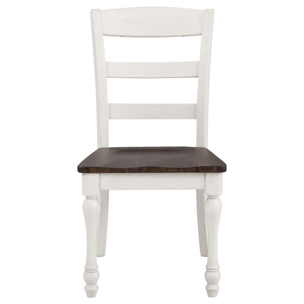 English Elm Dark Cocoa Dual-Tone Ladder Back Side Chair Set of 2 — Solid Wood, Saddle Seat, Turned Legs, Farmhouse Charm B062P153703