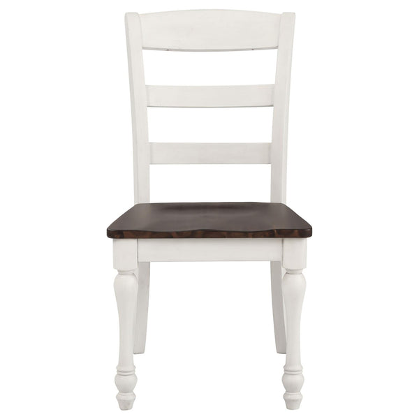 English Elm Dark Cocoa Dual-Tone Ladder Back Side Chair Set of 2 — Solid Wood, Saddle Seat, Turned Legs, Farmhouse Charm B062P153703