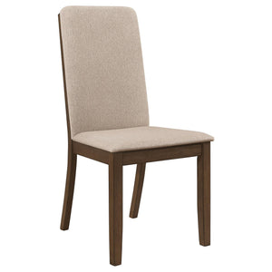 English Elm Latte Padded Side Chairs (Set of 2) — Medium Walnut Frame, High Back Comfort, Latte Twill Fabric Upholstery and Curved Legs for Dining Elegance B062P153697