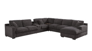 English Elm Celine Chenille Sectional Sofa with Chaise Cupholders and Built-in Charging Ports Gray B061S00805