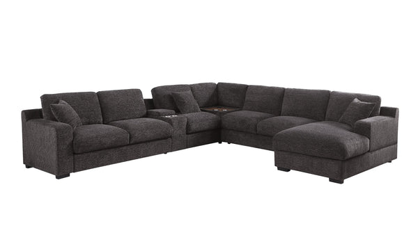 English Elm Celine Chenille Sectional Sofa with Chaise Cupholders and Built-in Charging Ports Gray B061S00805
