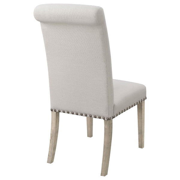 English Elm Beige Rustic Pine Upholstered Parsons Dining Chairs Set of 2 with Nailhead Trim and Rolled-Edge Back —Elegant Craftsmanship and Comfort B062P153699