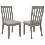 Set of 2 Grey Padded Side Chairs with Curved Slatted Back, Plush Upholstery - Durable Asian Hardwood - 19.50 x 24.25 x 39.00