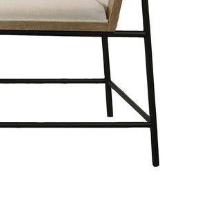 English Elm Magnus Extendable Oak Dining Set with Bench Cream Upholstered Chairs and Metal Legs B061S00799