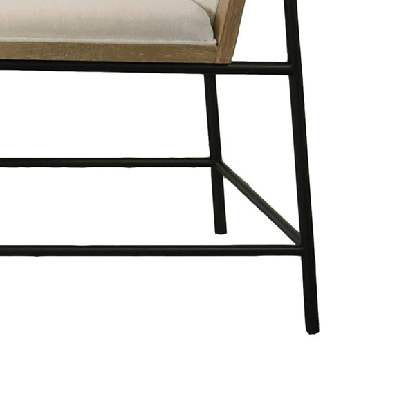 English Elm Magnus Extendable Oak Dining Set with Bench Cream Upholstered Chairs and Metal Legs B061S00799